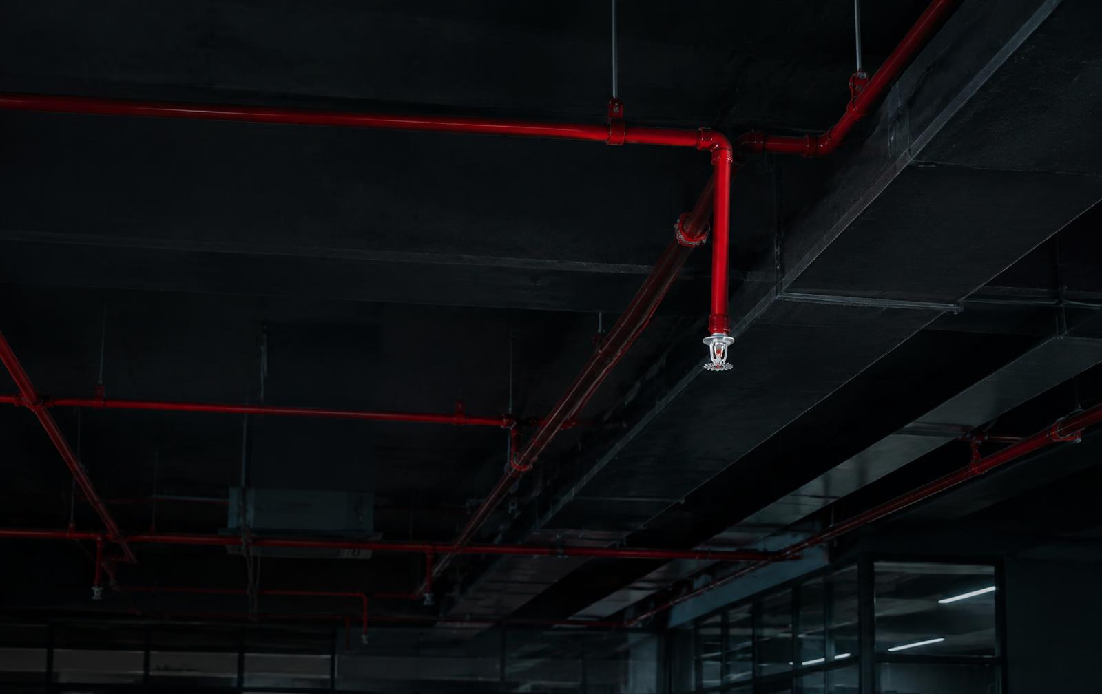 Fire sprinkler piping in a commercial ceiling